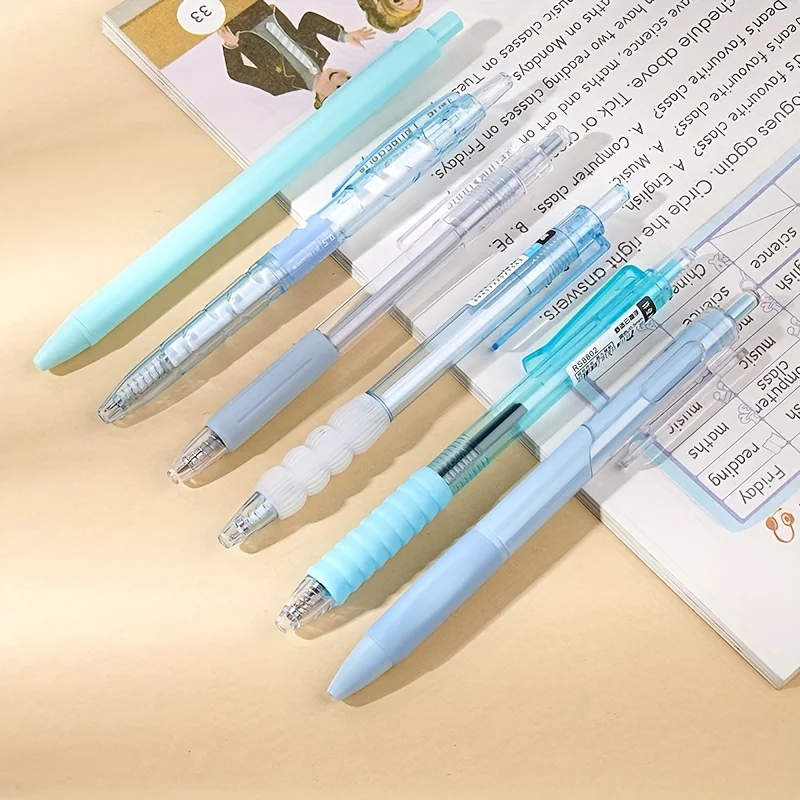 Set of 6 Elegant Ins-Style Black Brush Pens - Quick-Drying, Smooth Writing, Waterproof Signature Pens