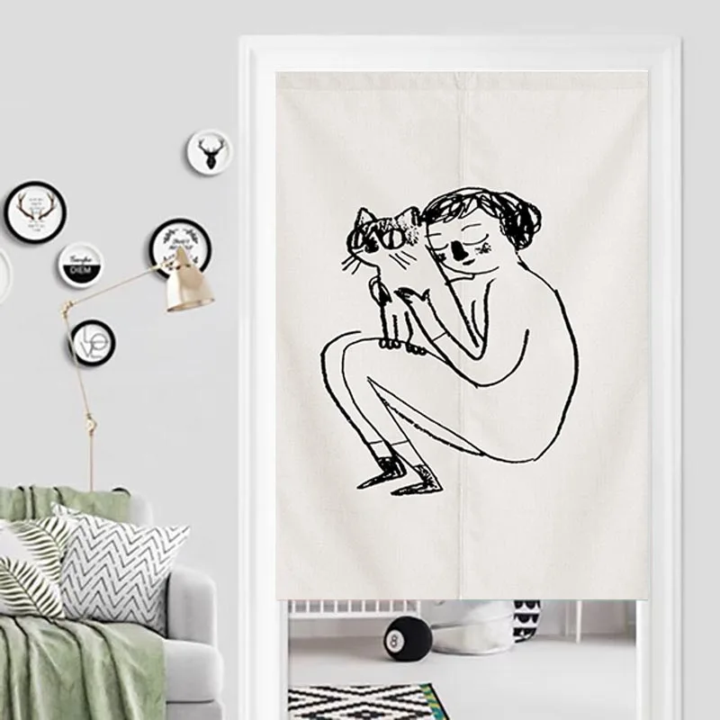 Cartoon Funny Cat Simple Japanese Door Curtain Kitchen noren half-Curtains Bedroom Partition Bathroom doorway Living Room Decor 2