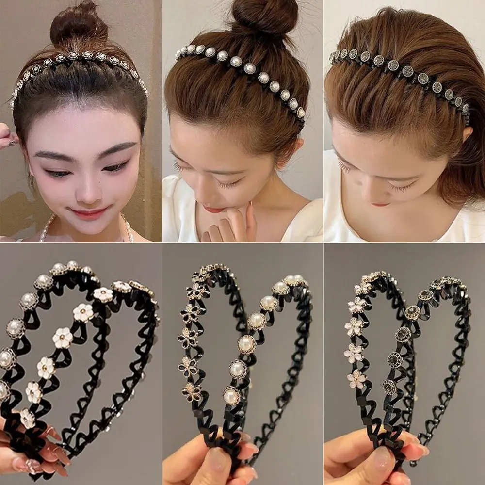 

Rhinestone Pearl Bangs fixed HeadHoop Wave design Beauty Tool Hairstyle Hairpin Styling Tools Non-Slip Broken hair artifact