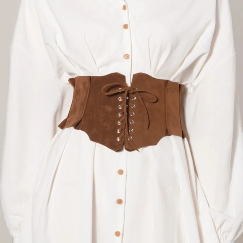 Boho Wildleder Pu Leder Korsettgürtel für Frauen Wrap Around Obi Style Cinch Bund Schwarzer Kummerbund Brauner Western Cowboy Gürtel – Detail 4