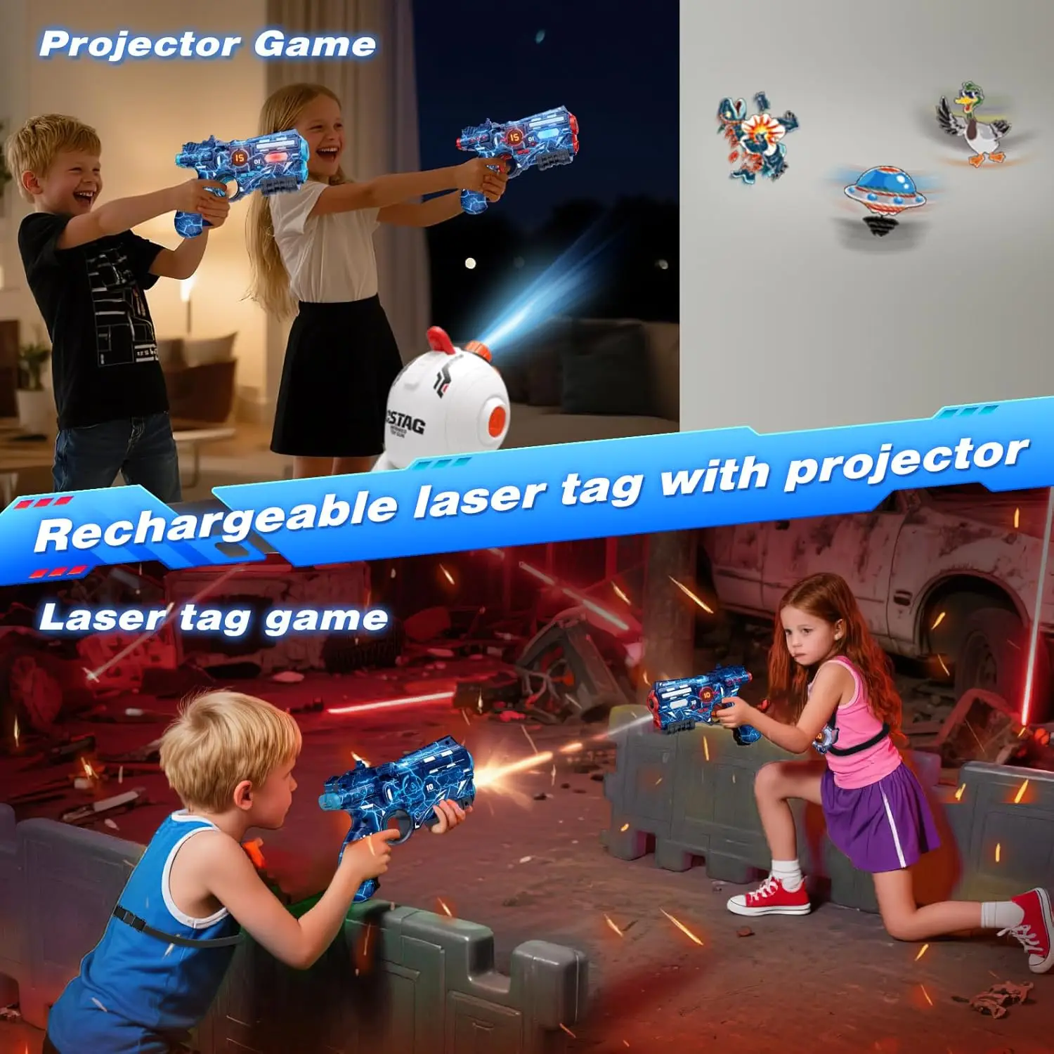 CSTAG Projector Eend UFO Jacht Schietspel Kindercadeau Speelgoed voor Jongens Laser Tag Infrarood Mini Pistool Gevechtsspel Binnen_voghion.com