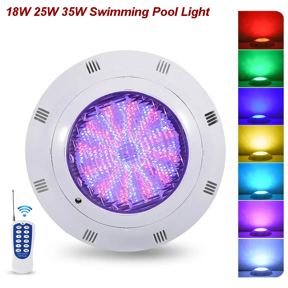 

Pool Lamp 12V 18w 25w 35w Wall Mounted Remote Control Color Changing Rgb Ip68 Underwater Waterproof Led Swimming Pool Lights