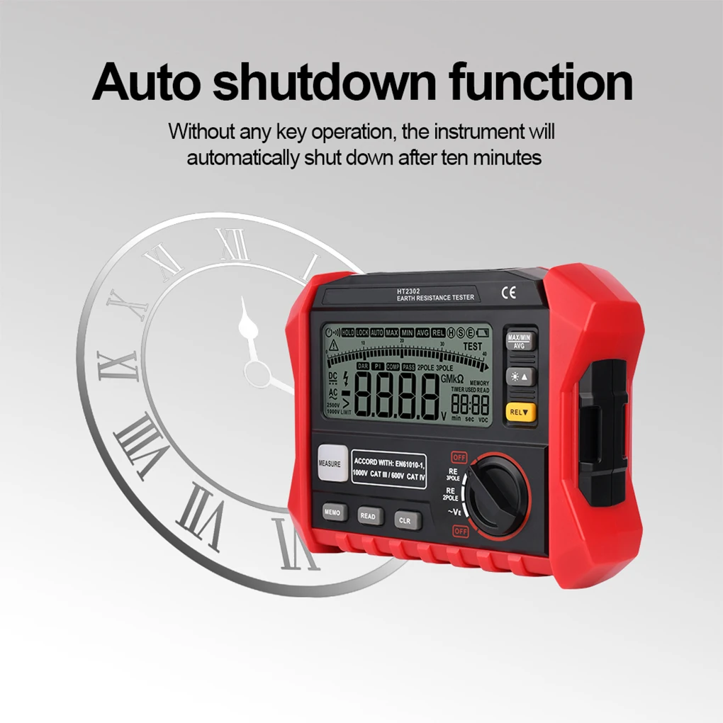 

Earth Resistance Tester HT2302 LCD Backlight Digital Display Testers Resistant Megger Megohmmeter Power System