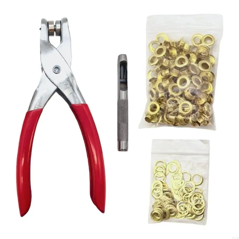 100-teiliges 6-mm-Metal-Ösen-Set mit Locher und Montagezange für Lederhandwerk, Gürteltaschenherstellung, Nähen B03E – Detail 9