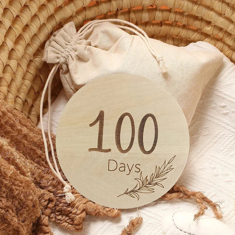 Wooden Baby Growth Commemorative Card Commemorative Book 100 Days Newborn Hundred Day Photo Props Round Wooden Pieces