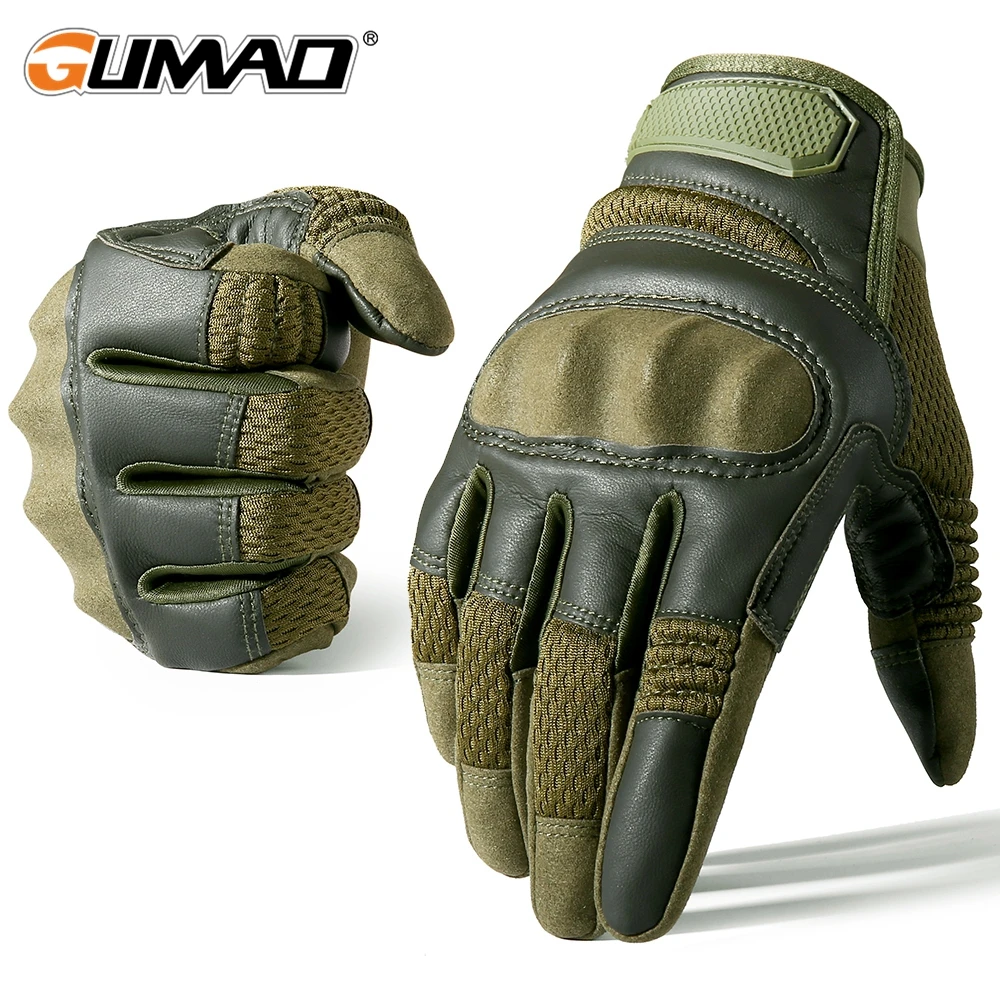 Leather Tactical Combat Full Finger Gloves Hunting Shooting Army Military Mens 