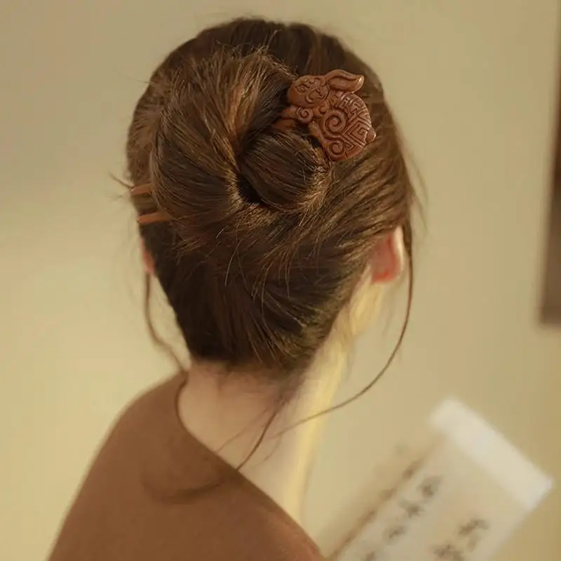 Haarstab aus Holz, U-förmige Haargabel, Katze, Schmetterling, chinesischer Stil, modische Haarnadel, Kopfbedeckung, Haarschmuck für Mädchen,〔CC55〕 – Detail 7