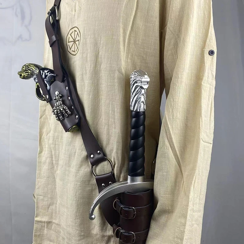 Adjustable Leather Shoulder Belt Sheath for Medieval Pirate Costume