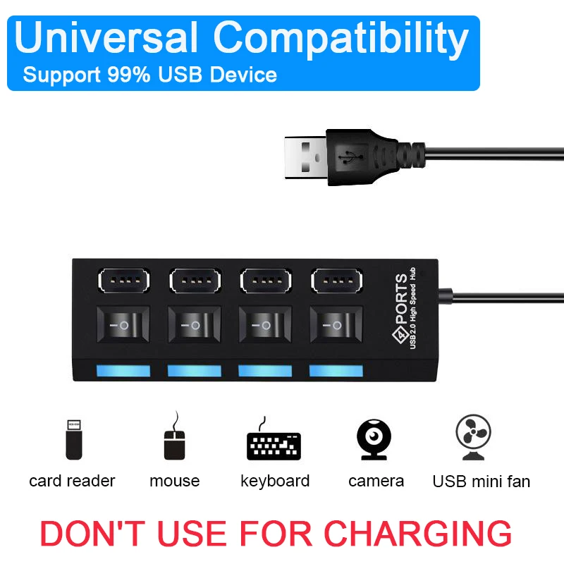 Multi USB Splitter, Extensor Múltiplo, Lâmpada LED