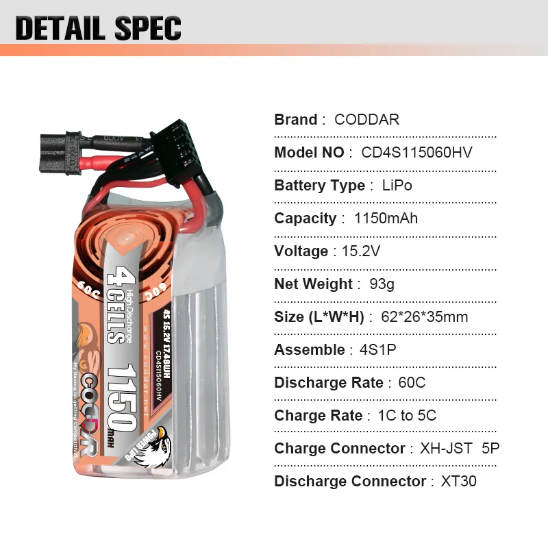 CODDAR 1150MAH 4S 15.2V 60C LIHV  ͸  CineLog35 FPV  Ƭ ͸