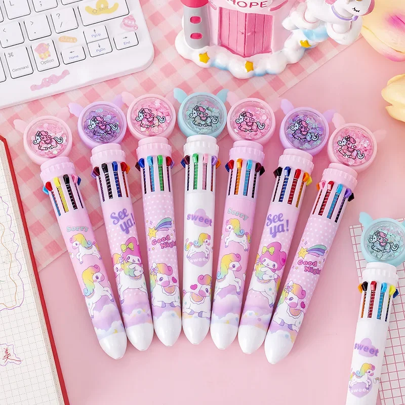 

5Pcs/Lot Kawaii Fantasy Rainbow Unicorn Sequins 10 Colors Ballpoint Pen Cute Pony Student Pens School Stationery Office Supplies