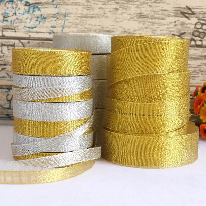 25Yards/roll DIY Material Silver Gold Glitter Silk Satin Party Home Wedding Decoration Gift Wrapping Christmas Halloween