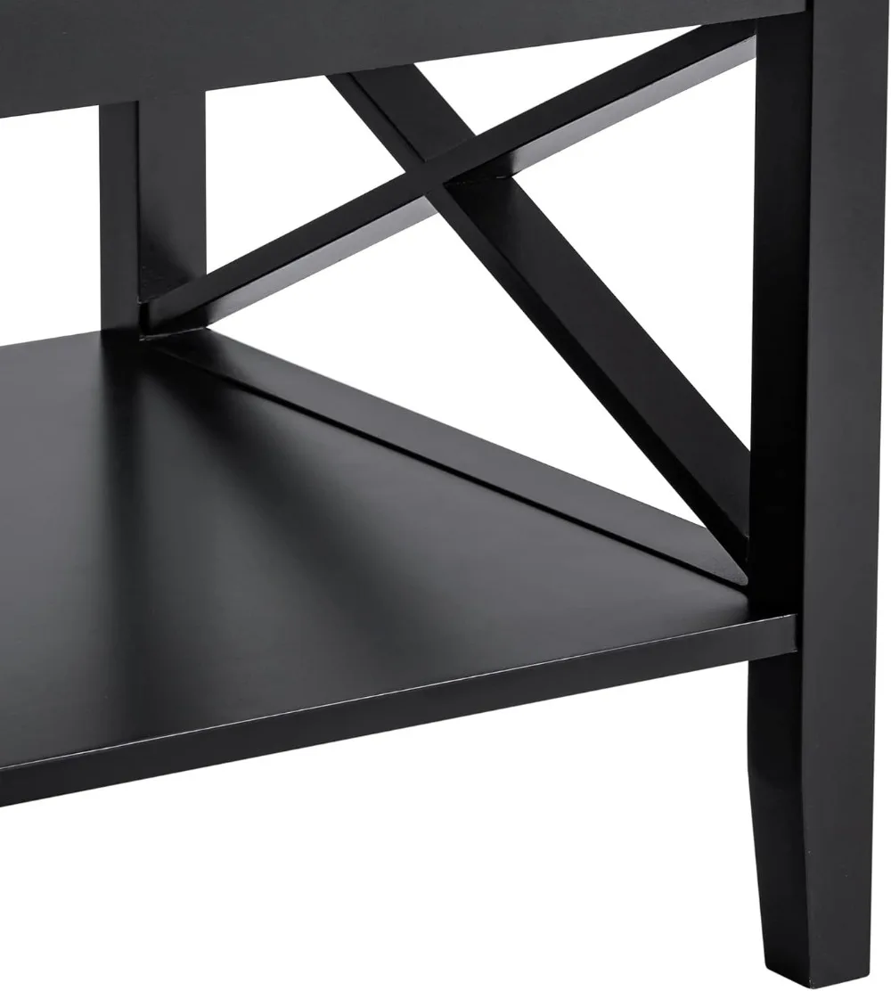 Oxford Coffee Table with Thicker Legs, Black Wood Coffee Table with Storage for Living Room 6
