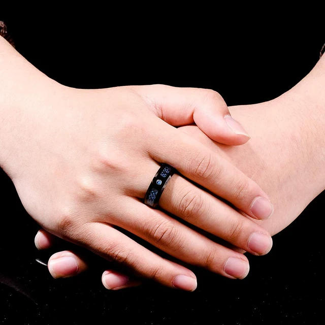 Anello Uomo In Tungsteno Con Fibra Di Carbonio - 8 Mm, Blu/Verde/Rosso, Zirconi, Taglie 12.5-34 - Foto 10