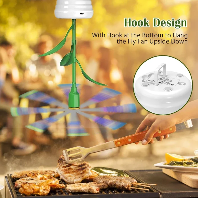 2pcs Portable Fly Fans for Tables Tabletop Fly Fan Food Fans for Camping Picnic Fishing USB and Battery Powered