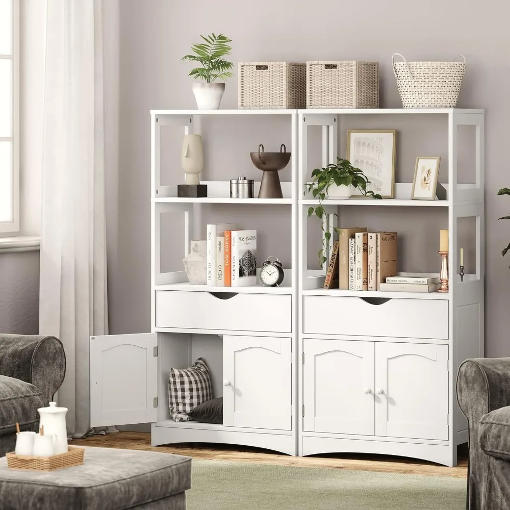 Sideboard Storage Cabinet with 2 Open Shelves, 1 Drawer and 1 Cupboard Kitchen Pantry Storage Cabinet with Microwave Space