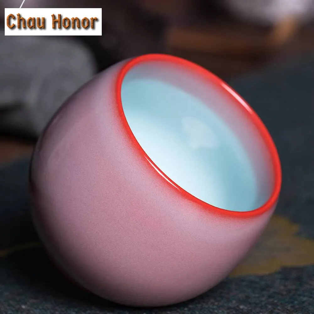 130ml Handmade Red Galze Ceramic Teacup Longquan Celadon Master Cup Creative Arhat Cup Personal Tea Bowl Kung Fu Teaset Gift Box