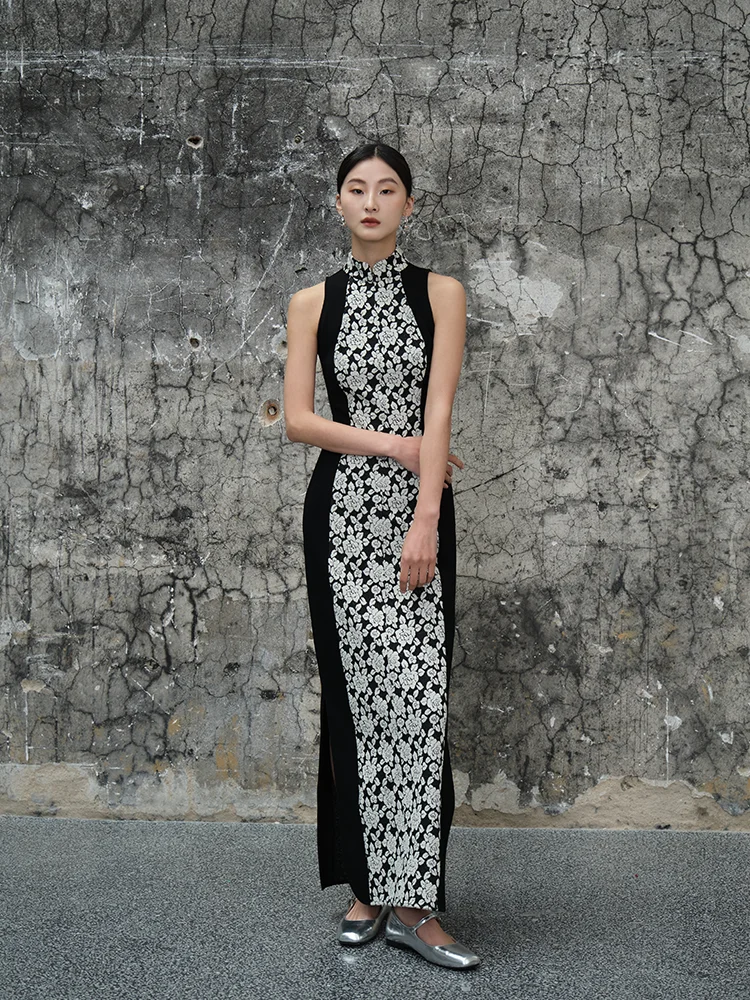 

Long Slimming Printed Temperament Dress Chinese Style Improved Cheongsam Dress Sleeveless for Women