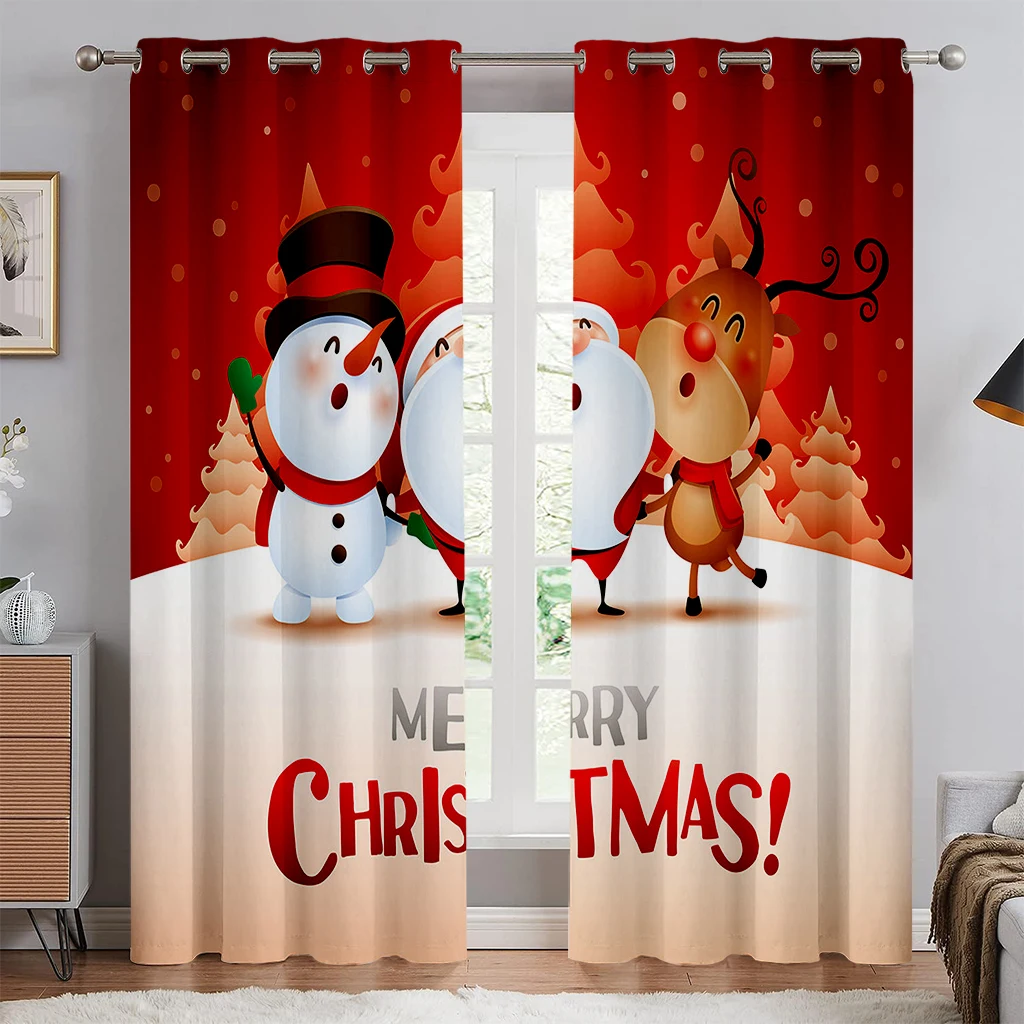 

Christmas Tree, Gift Digital Print Curtain, Polyester Material, Suitable For Living Room, Bedroom Party Decoration Curtains 2pcs