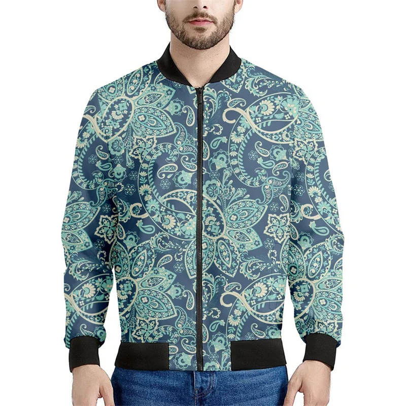 Chaqueta con cremallera con estampado floral bohemio vintage para hombre, sudaderas casuales de manga larga con estampado de flores en 3D, chaquetas, abrigos, blusas de calle