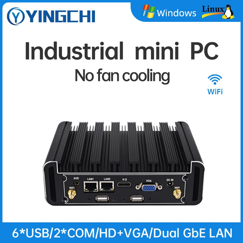 

Мини-ПК YINGCHI Intel i3 4005U/5005U i5 4200U/5200U i7 4500U/ J4125 J6412 безвентиляторный двойной LAN 2 * RS232 микро промышленный компьютер