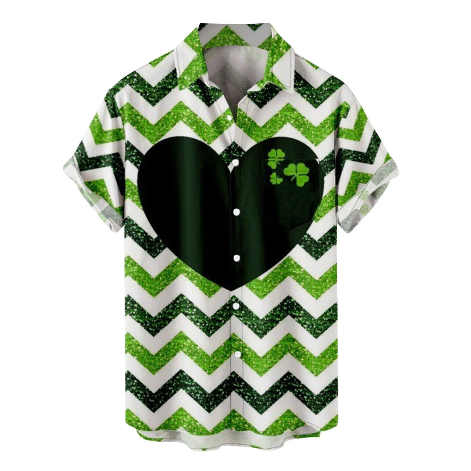 

Male Shirts St.Patrik's Day Shirt Stripe core 3D Printed Blouse Round Neck Short Sleeved Clover Irish National Day camisas