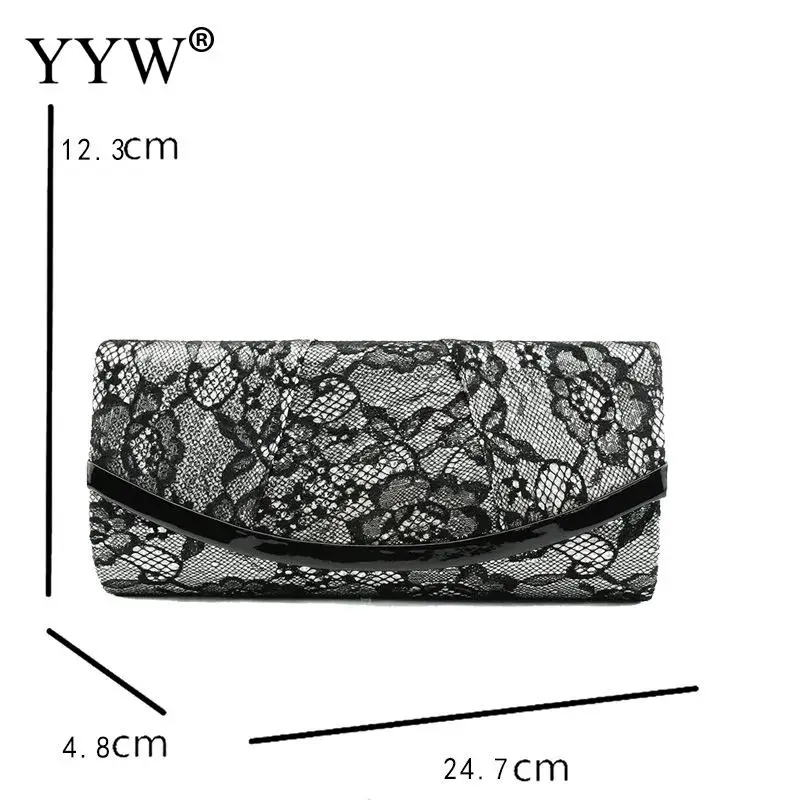 Elegant Lace Women Evening Handbag Magnetic Snap Envelope Clutches Bags PU Leather Metal Chain Crossbody Shoulder Ladies Purse