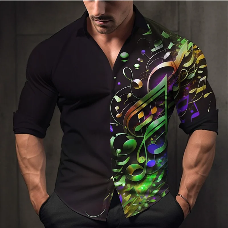 Men's Long Sleeve Button Shirt Fashion Luxury New Designer Design Apparel Music Flower HD Pattern Soft and Comfortable