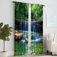 2 pcs, versatile polyester transparent curtains for home decoration Rainforest Waterfall Natural for use in bedrooms and living 2