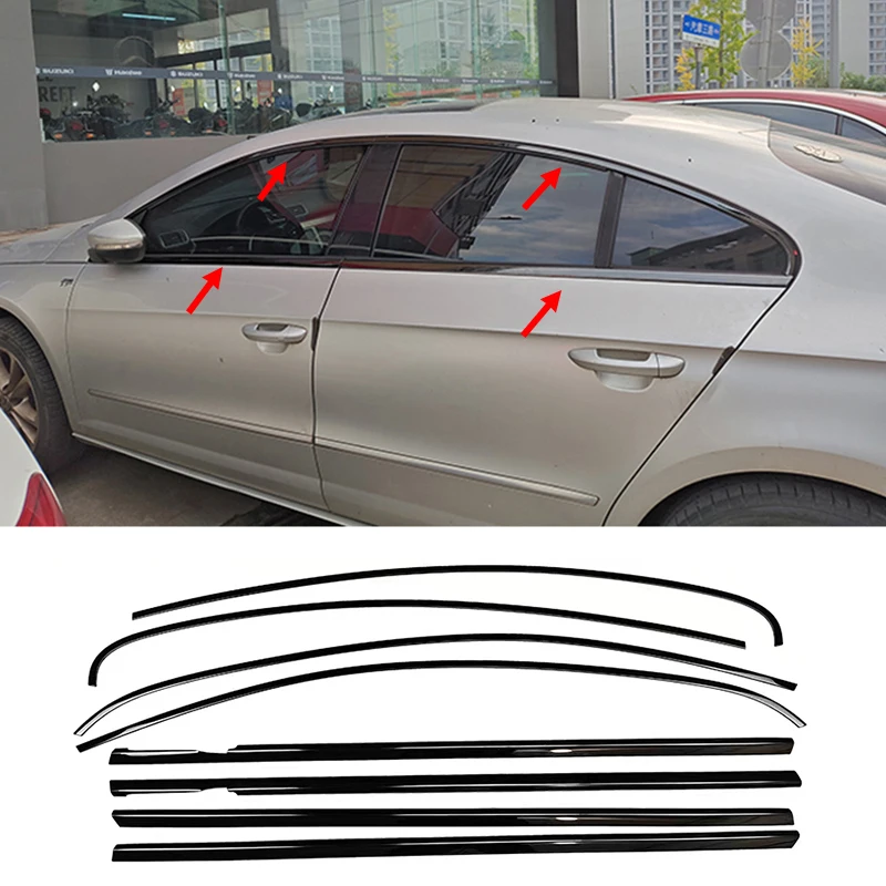 Car Window Molding Strip For Volkswagen CC 2013 2014 2015 Exterior Sill side Cover Trim 8PCS