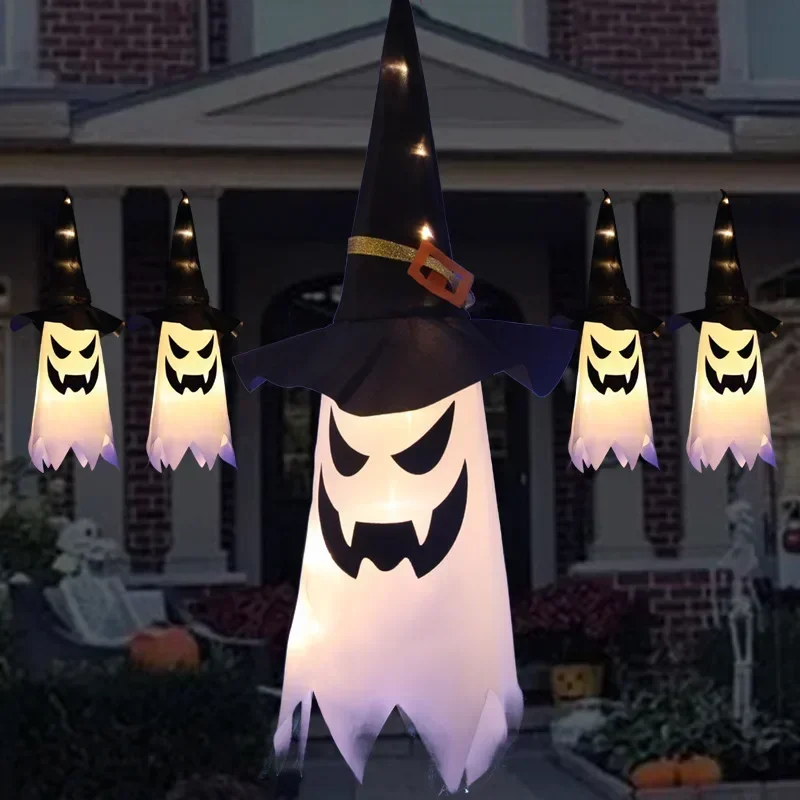 LED Halloween Dekoration Blinklicht Gypsophila Ghost Festival verkleiden glühenden Zauberer Ghost Hat Lampe Dekor hängende Laterne