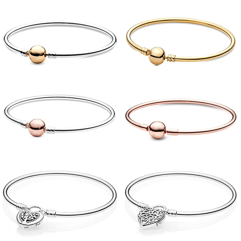 

16 Style 925 Sterling Silver Rose Gold Pan Moments Sparkling Family Tree Bangles Bracelets For Women Party Wedding Jewelry