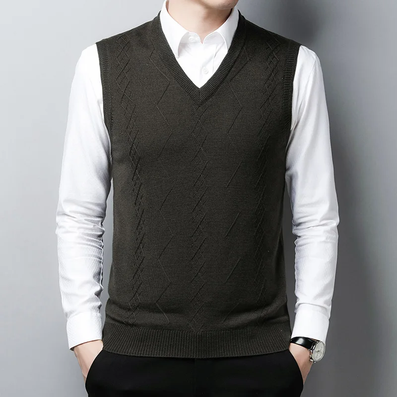 Men Basic Knit Sweater Vest Sleeveless Jumpers for Autumn Winter Wool Clothing Male Fashion Warm 00272
