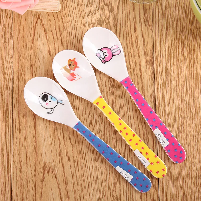 Cute Cartoon Color Baby Feeding Spoon Melamine Small Spoon Coffee Baby Cutlery Set baby feeding spoons