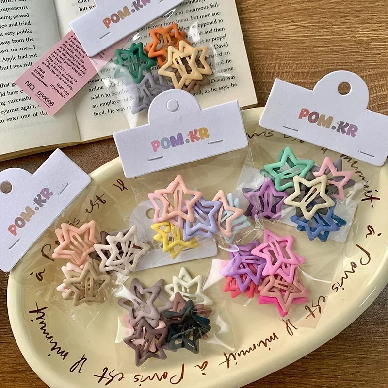 10Pcs Children Cute Candy Color Geometric Stars Heart Ornament Hair Clips Girls Lovely Sweet 3-5CM Hairpins Kid Hair Accessories hair accessories hair clips