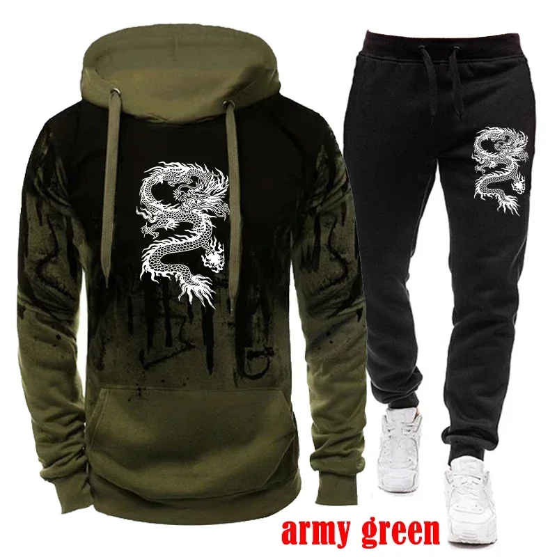 2024 new spring and winter men's casual sportswear set fashion pullover hoodie + jogging fitness pants two-piece set