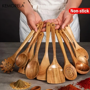 10PCS Natural Wooden Spoons –Kitchen Utensils for Stirring, Mixing & Serving – Durable Splinter-Free Wooden Spatulas & Ladles 1
