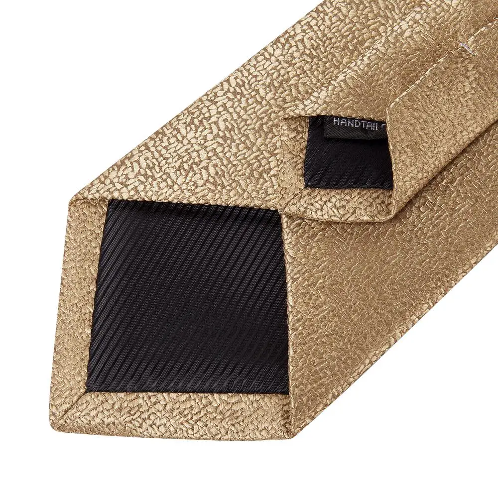 Designer Goldene Einfarbige Hochzeitskrawatte für Herren mit Einstecktuch und Manschettenknöpfen, gestreift, kariert, floral, Herrenkrawatte, modisch, Business, Party, Seide, Dropshipping – Detail 9