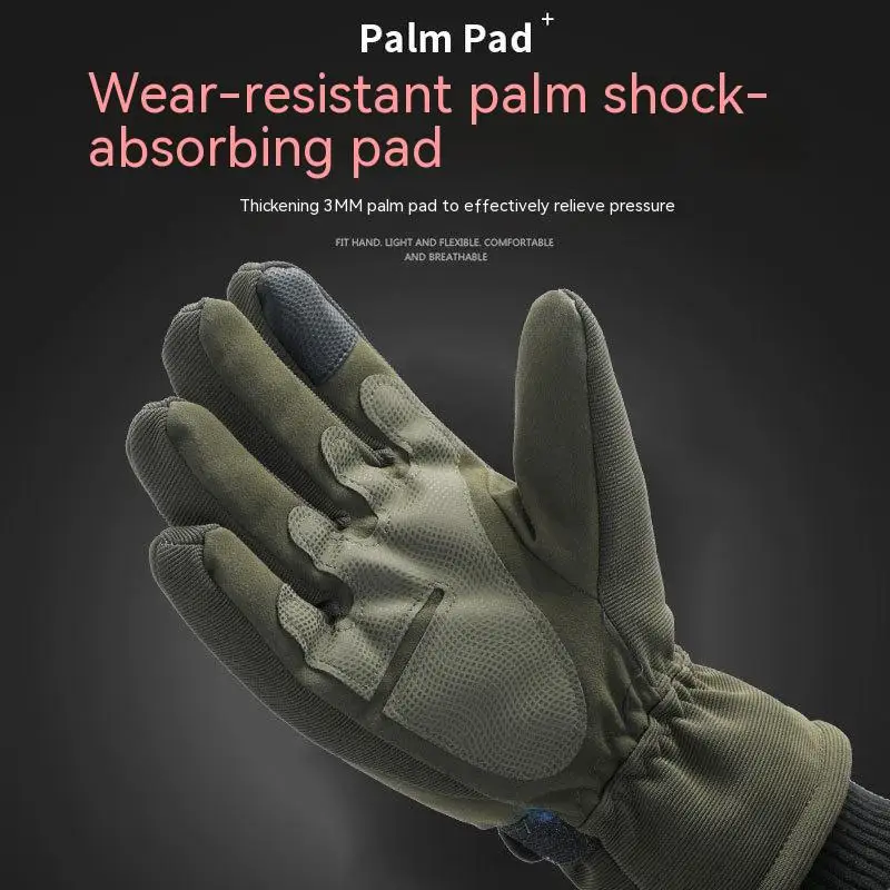 JSJM Tactical Gloves Men Winter Velvet Thickened Warm Gloves Long Finger Touch Screen Anti-Slip Full Finger Gloves Ski Gloves 3
