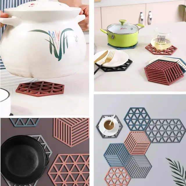 Puha Asztali Edények Szilikon Trivet Szőnyegek Forró Párnák Hatszögletű Hő Multifunkciós Konyha Szerszám Tál Szőnyegekhez Edény Placemats - Image 6
