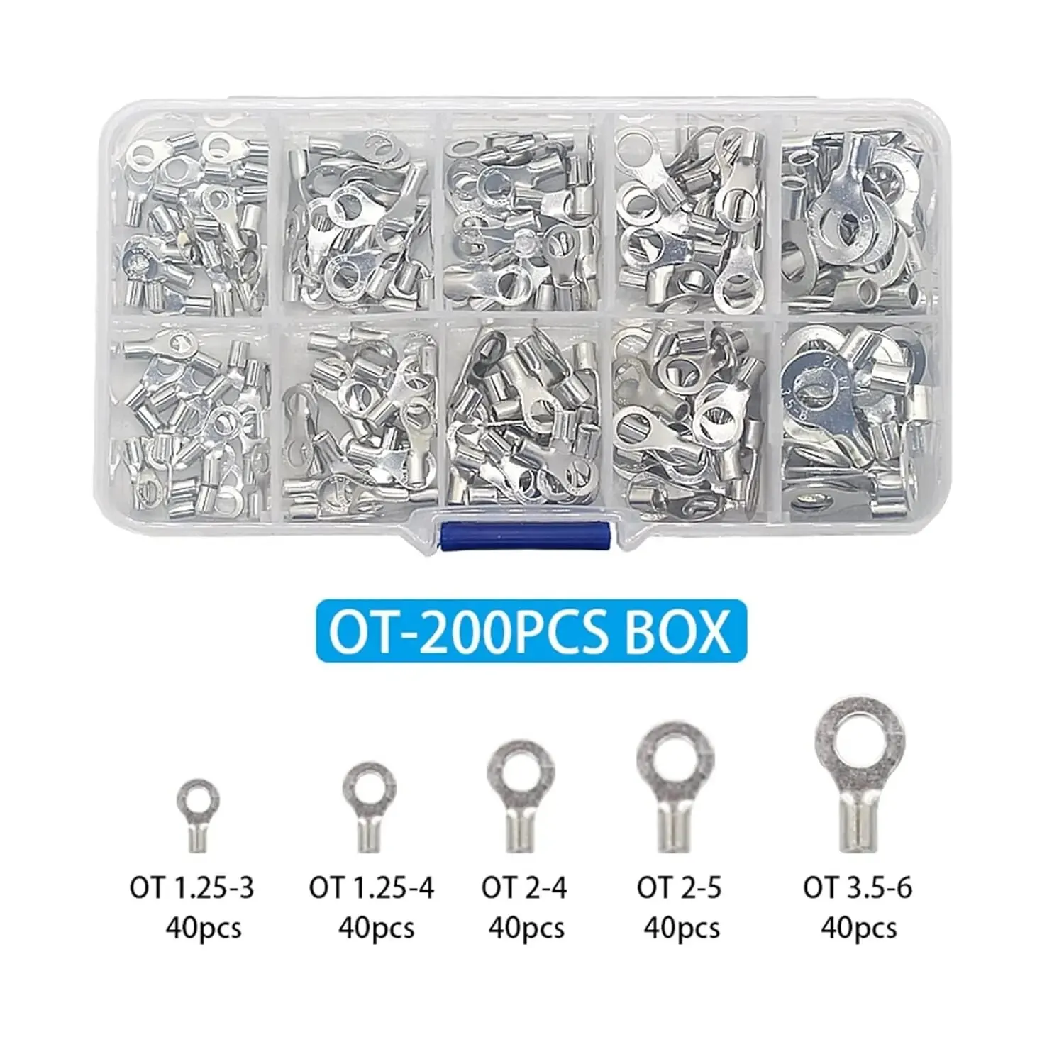 Terminal Connector 200/320Pcs 10 in 1 Terminals Non-Insulated Ring Fork U-Type Brass Terminals Assortment Kit Cable Wire Connector Crimp Spade