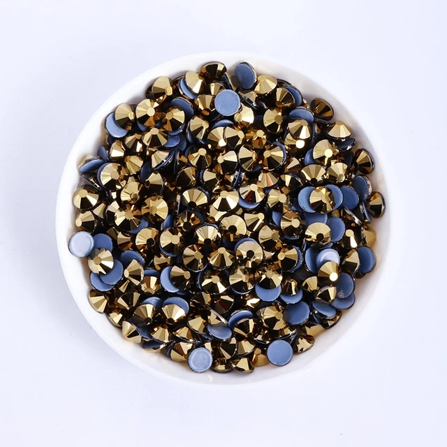 Yellow Series Glass Flat Back Rhinestones Champagne Round Glue On Diamond  Non Hot Fix Stones for Nail Art Clothes Decoration