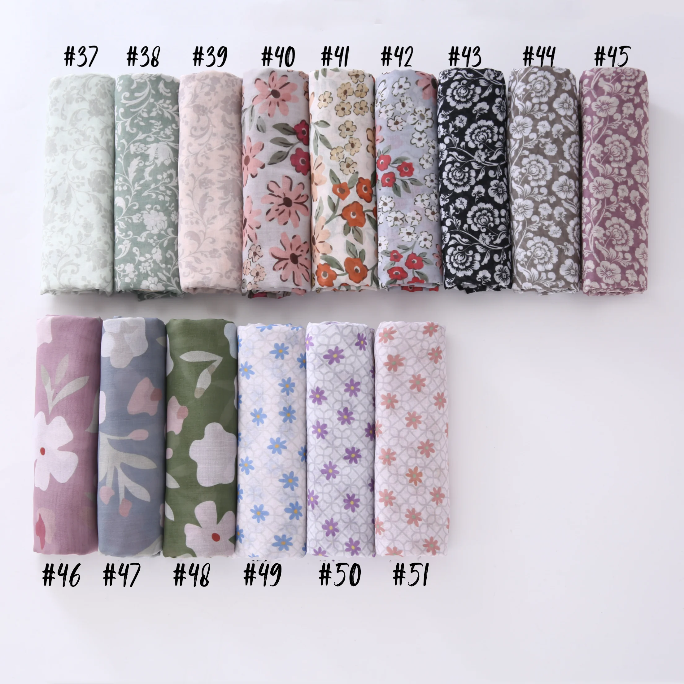 51 Color Turkey Square Flower Print Hijab Voile Soft Headscarf Premium Cotton Voile Soft Muslim Handkerchief Scarf 5