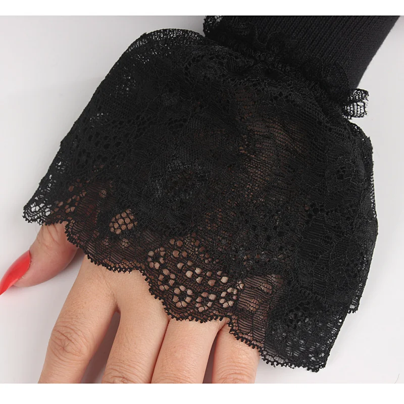Autumn and Winter Double-layer Elastic Lace Decorative Cuffs Knitted Large Arm Sleeve Warm