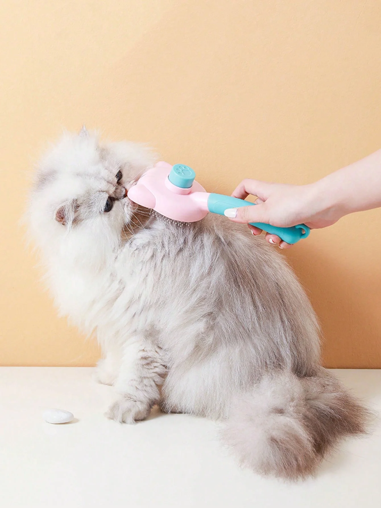 1pc-Pet massage combing brush, one click easy removal of loose pet dog and cat bottom hair tool-random color