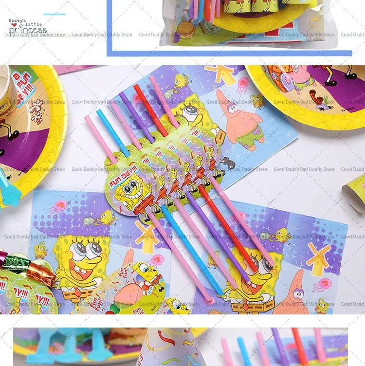 Sponge-Bob Theme Birthday Party Decoration Tableware Paper Cup Plate  Tablecloth Gift Bag Pennant Baby Shower