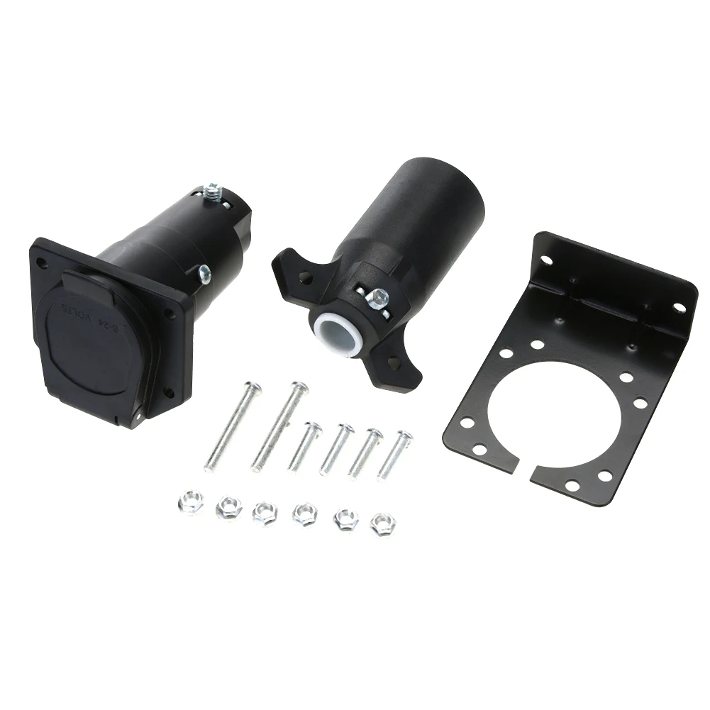 7-Way US RV Boat Truck Trailer Connector Plug+ Socket+ Bracket Set Kit