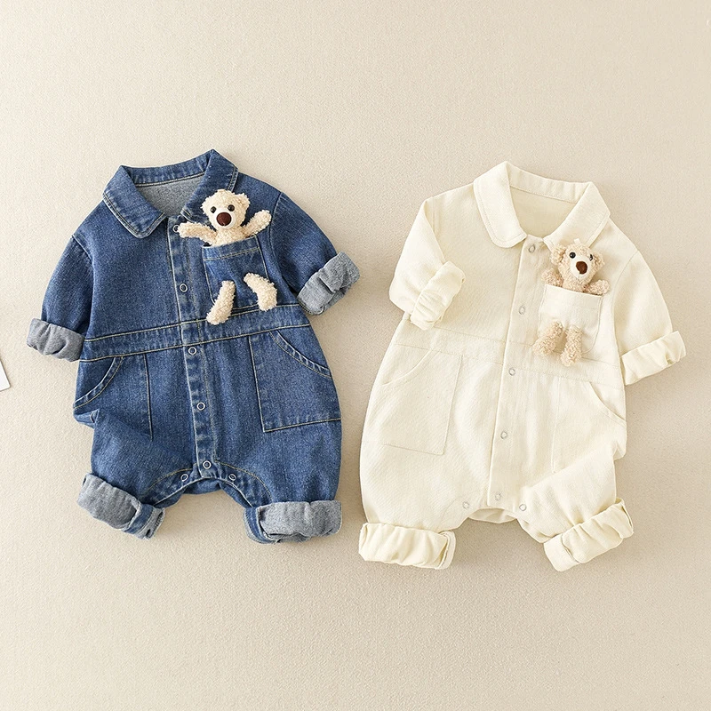 

2023 Spring Autumn Newborn Boys Girls Cowboy Jumpsuits Clothes Baby Boys Girls Long Sleeve Rompers Children Rompers Kids Costume