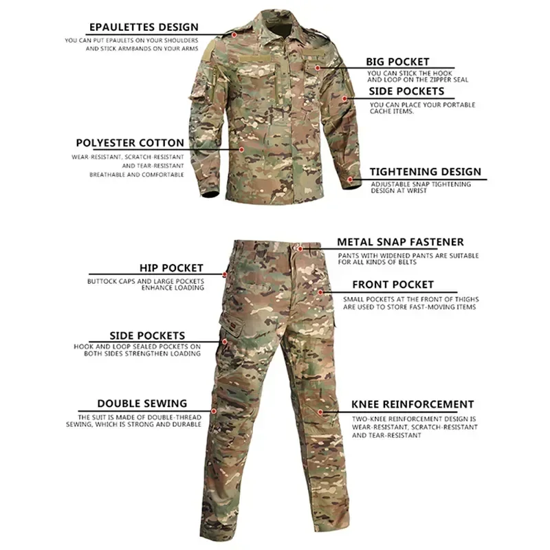 

Tactical Male Army Militar Sets Uniform Hunting Men's Camouflage Combat Clothes Suit Soldier Airsoft Military New Unisex