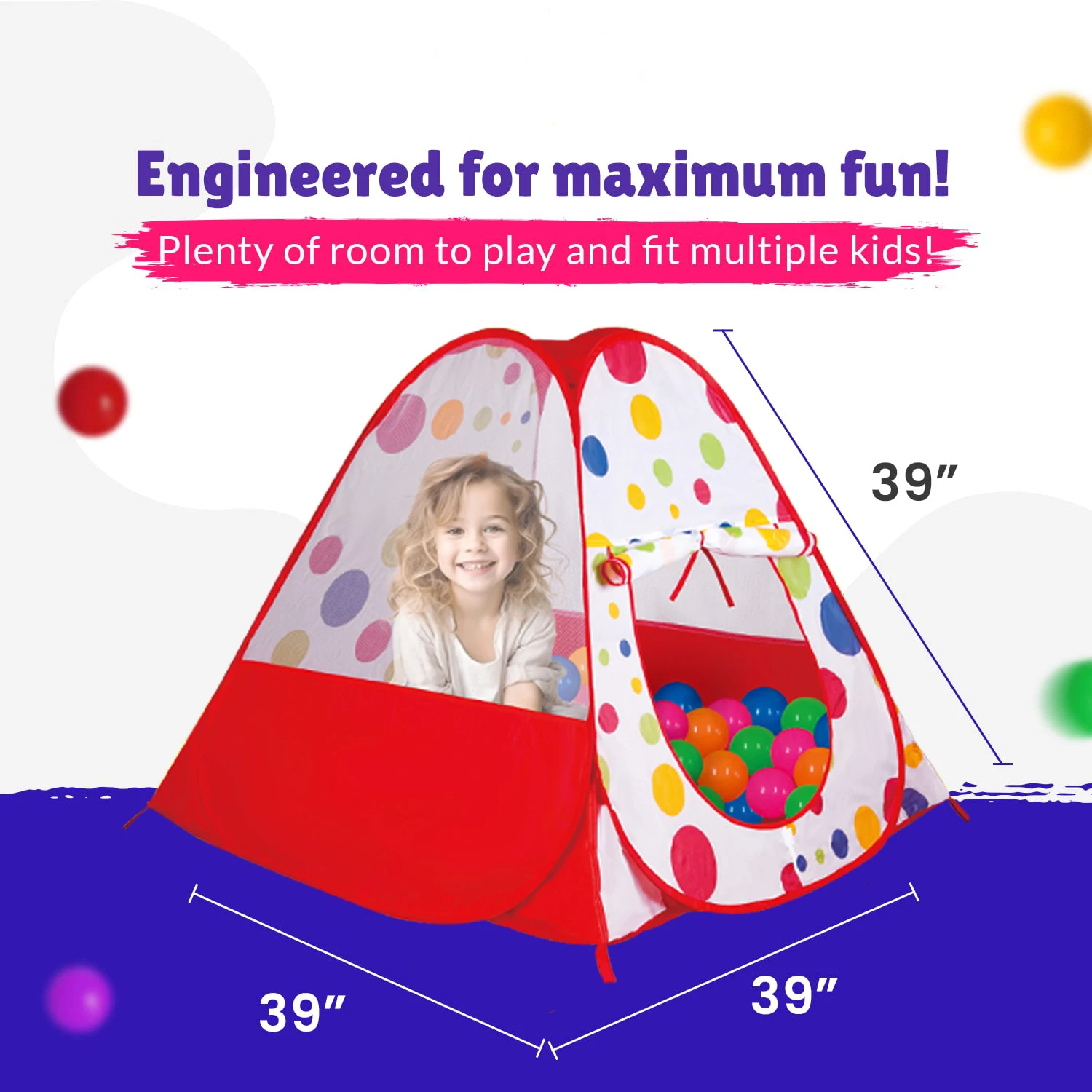 Kids Ball Pit Pop up Play Tent,Playhouse Tent for Boys Girls Babies and Toddlers,Indoor Outdoor Toy,100 Ball Pit Balls Included 3